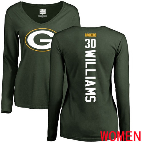 Green Bay Packers Green Women #30 Williams Jamaal Backer Nike NFL Long Sleeve T Shirt->nfl t-shirts->Sports Accessory